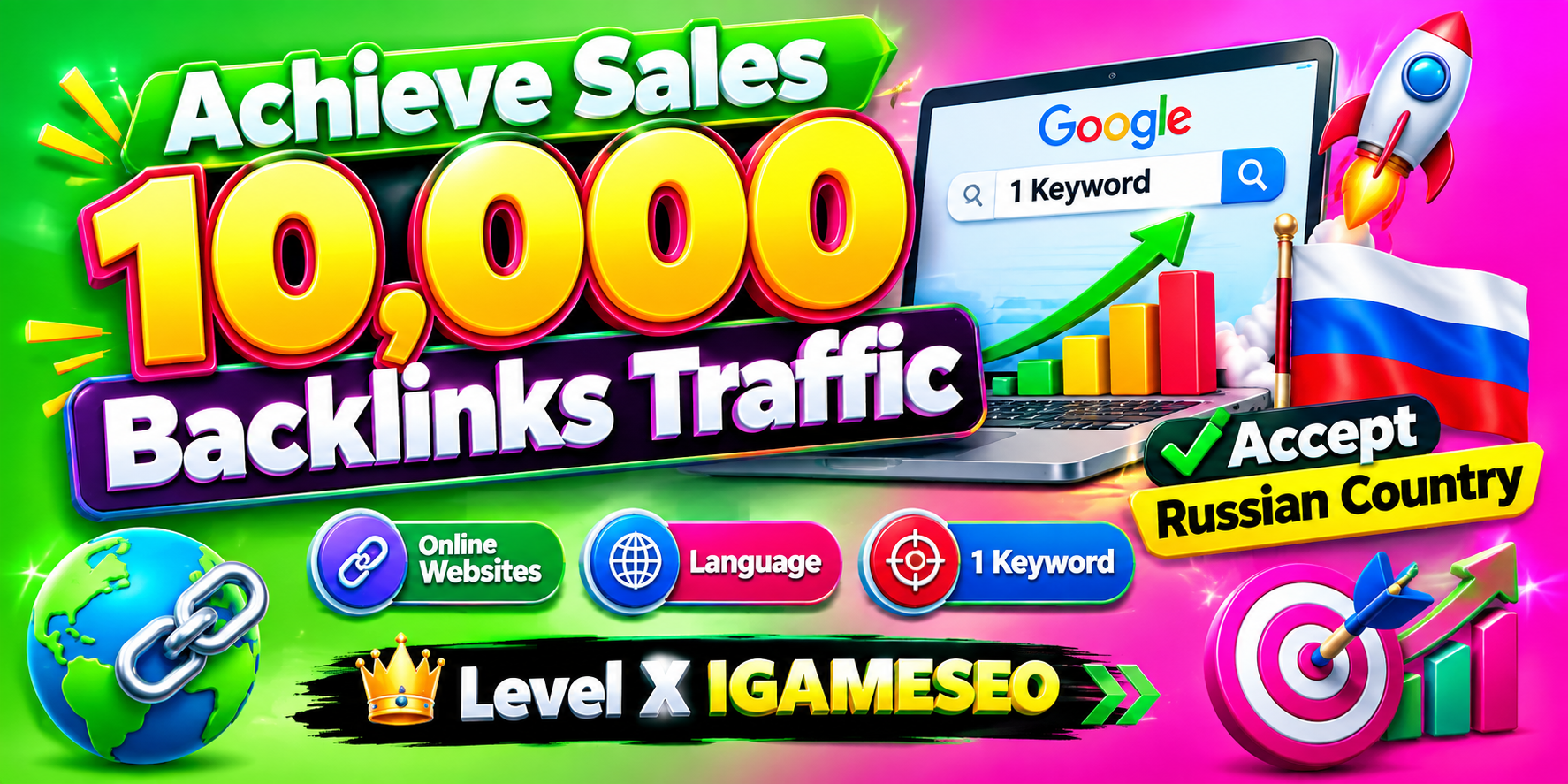 Achieve Sales 10,000 Backlinks Traffic Accept Russian...