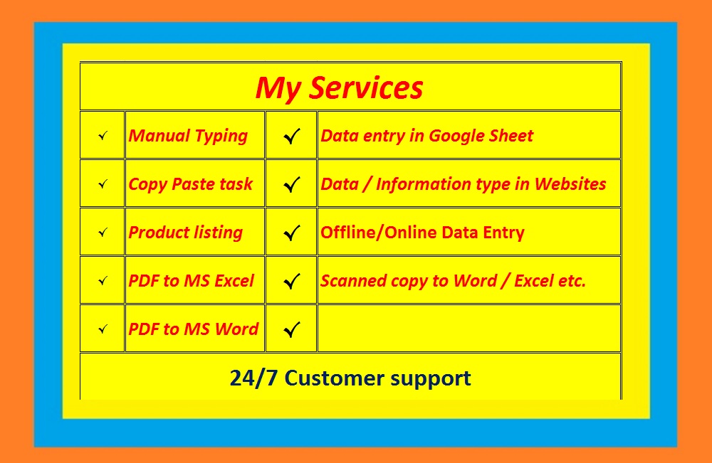 Data Entry, Typing, Copy and Paste works offered by...