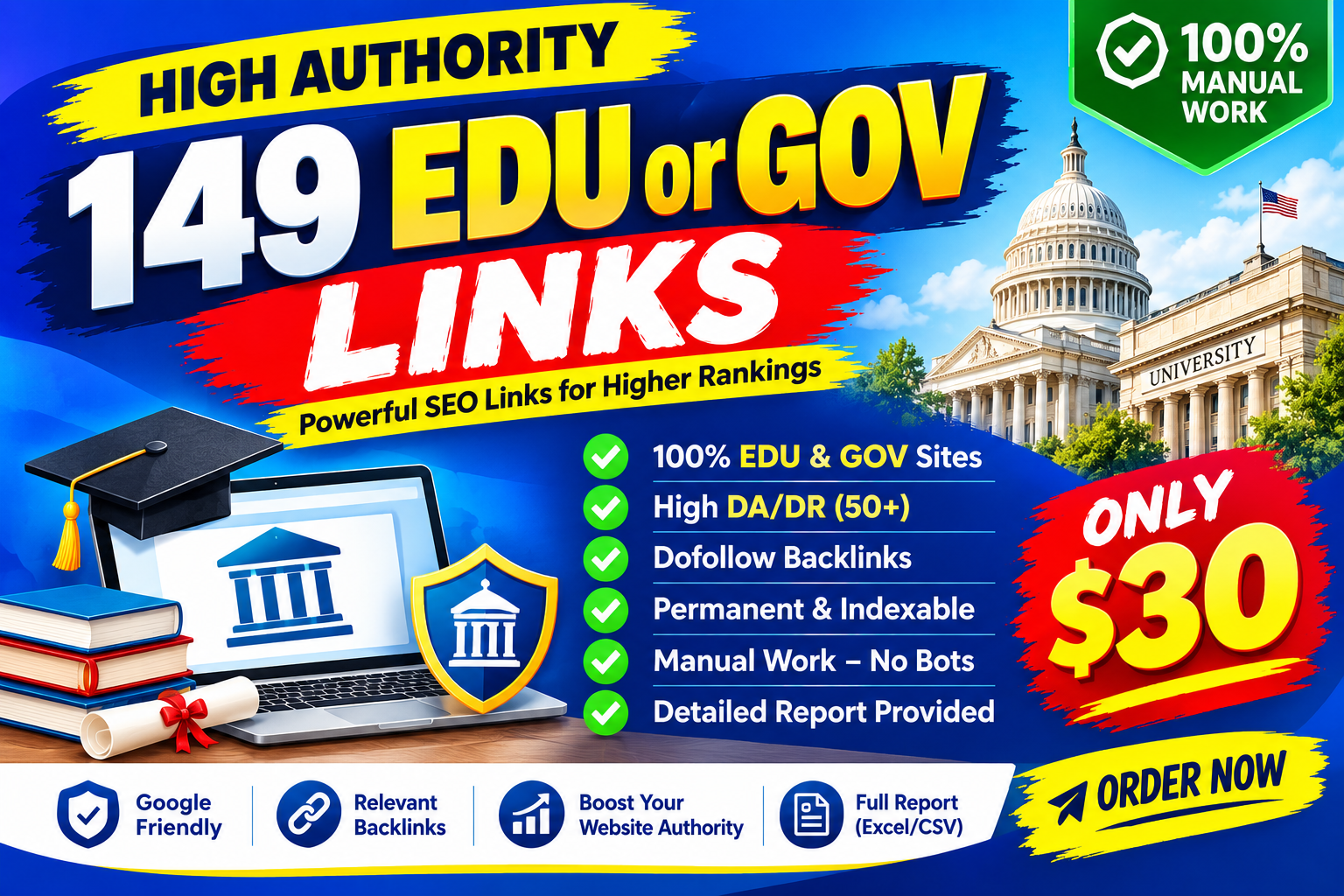 149 EDU or GOV Backlinks - High Authority SEO Links