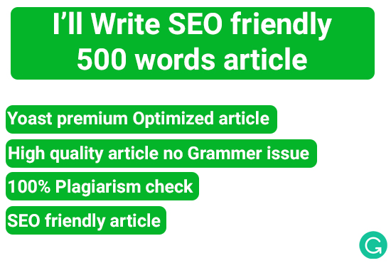 SEO Optimized 500 Words Article Grammarly and yoast o...
