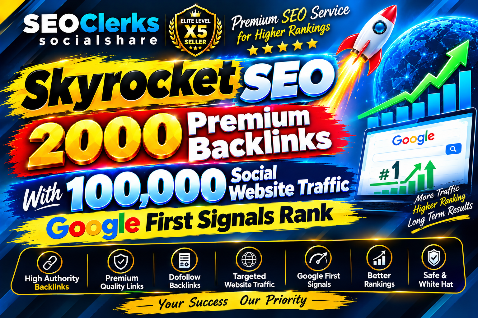 Skyrocket SEO 2000 Premium Backlinks With 100,000 Soc...