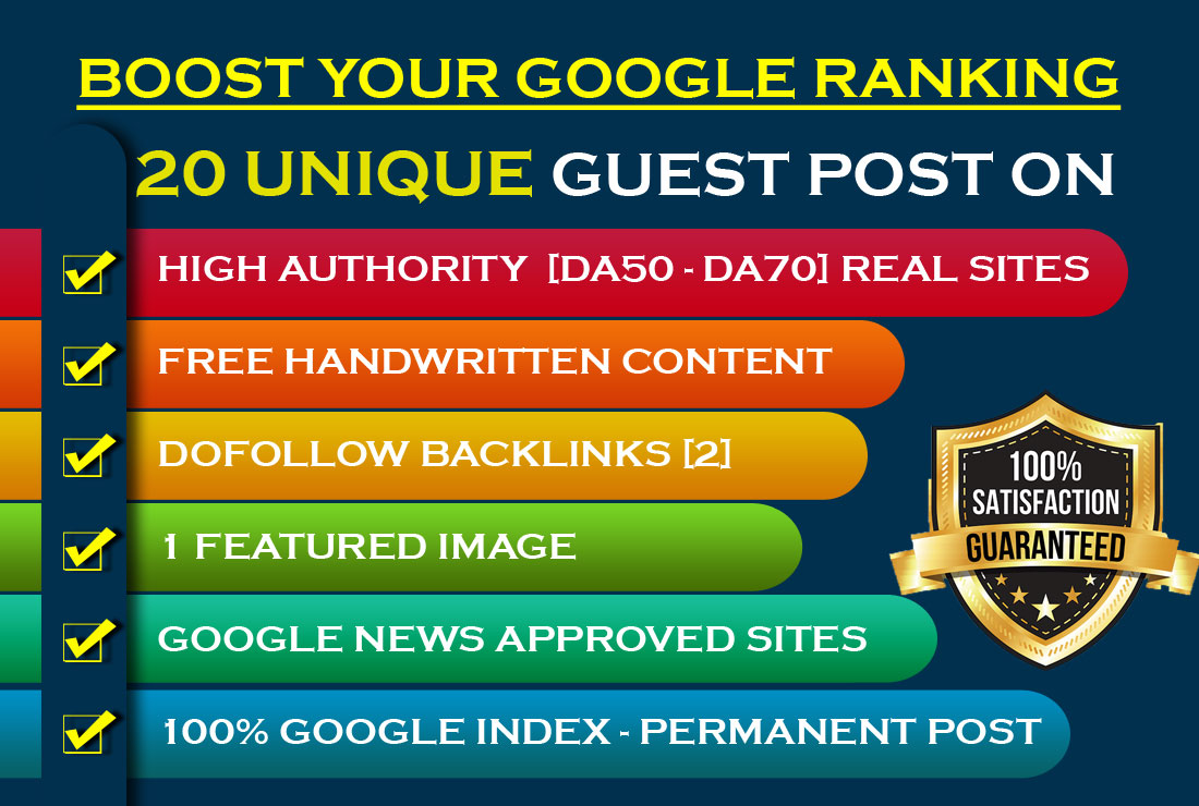 Write and Publish 20 Unique Guest Post On High Author...