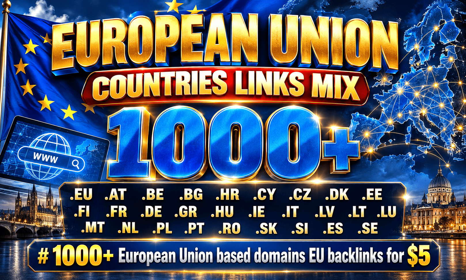 1000+ European Union based domains EU backlinks