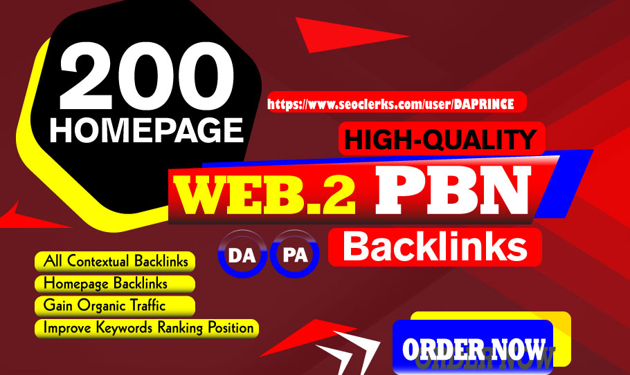 200 Homepage WEB 2.0 PBNs Backlinks On High DA PA Dom...
