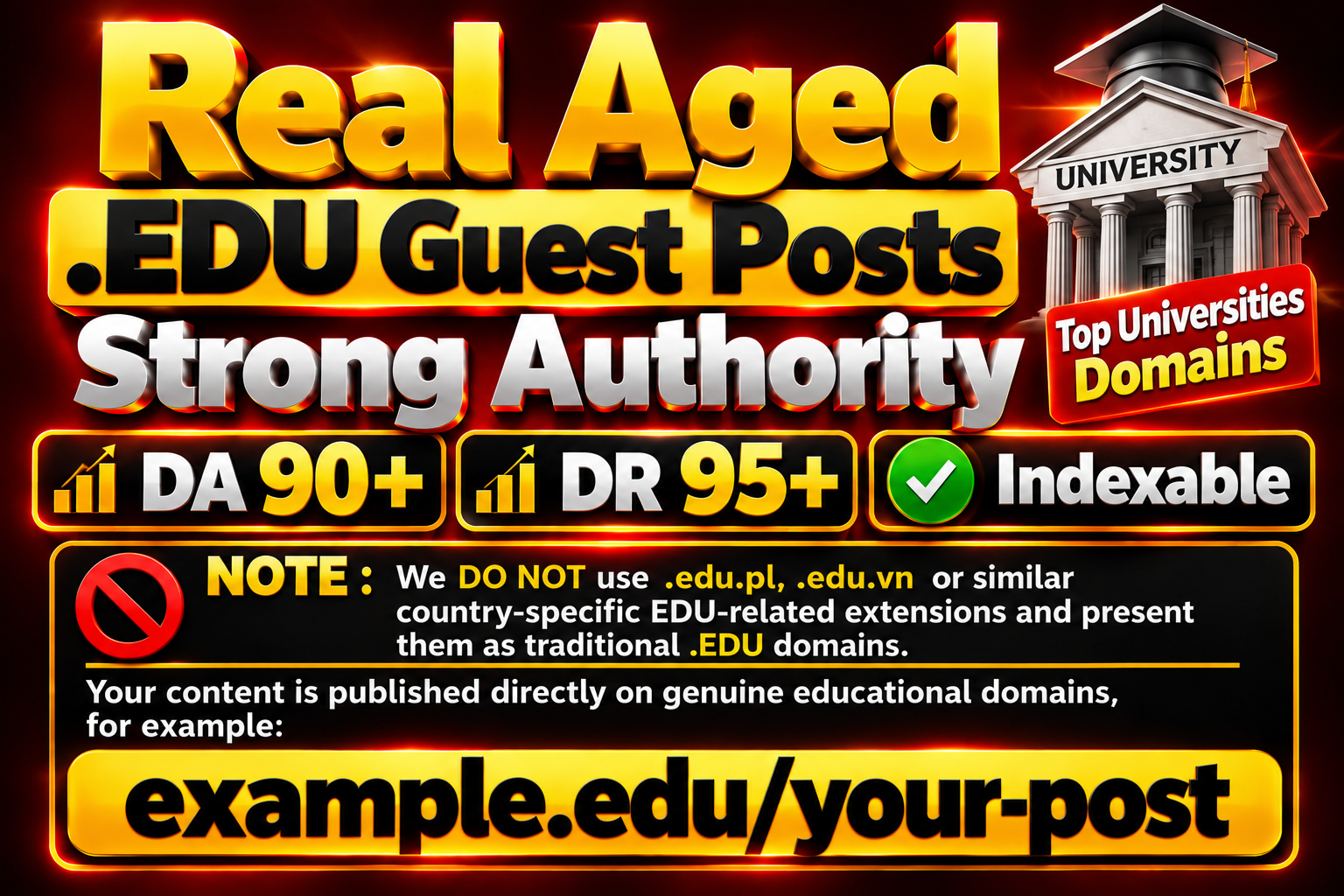 Real Aged. EDU Guest Posts Strong Authority DA 70- 90...