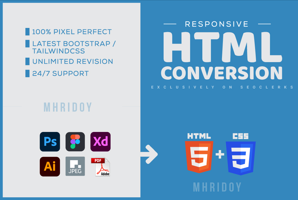 I will convert figma to html, xd to html, psd to ht...