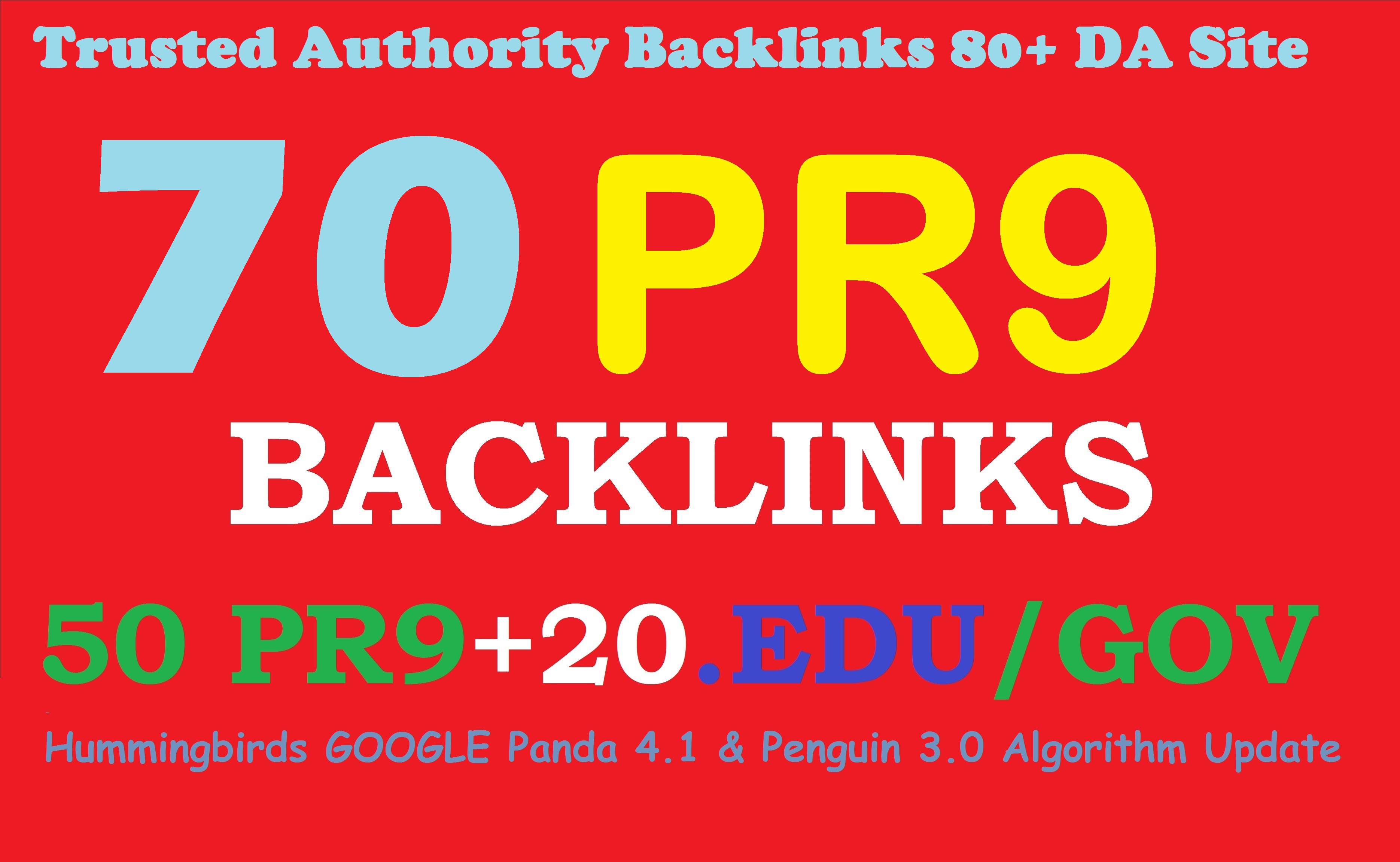 Exclusively 70 backlinks 50 PR9+20 EDU/GOV 80+DA Manu...