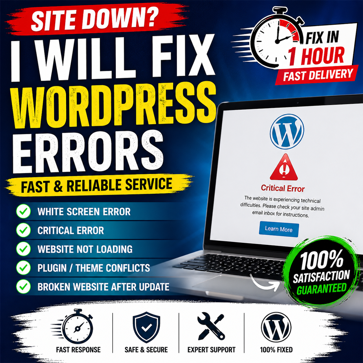 I will fix WordPress white screen, critical error or...