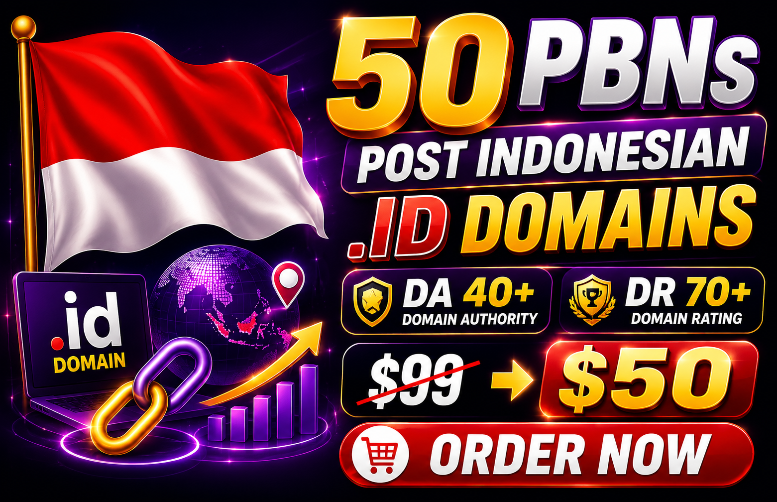 50 PBNs post Indo. ID DOMAINS DA 40+ & DR 70+ Boo...