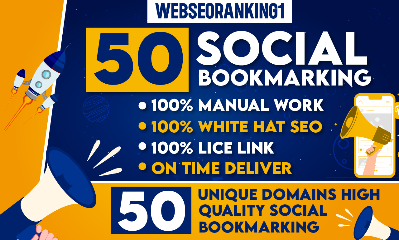 I Will DO High Quality 50 Unique Domains Social Bookm...