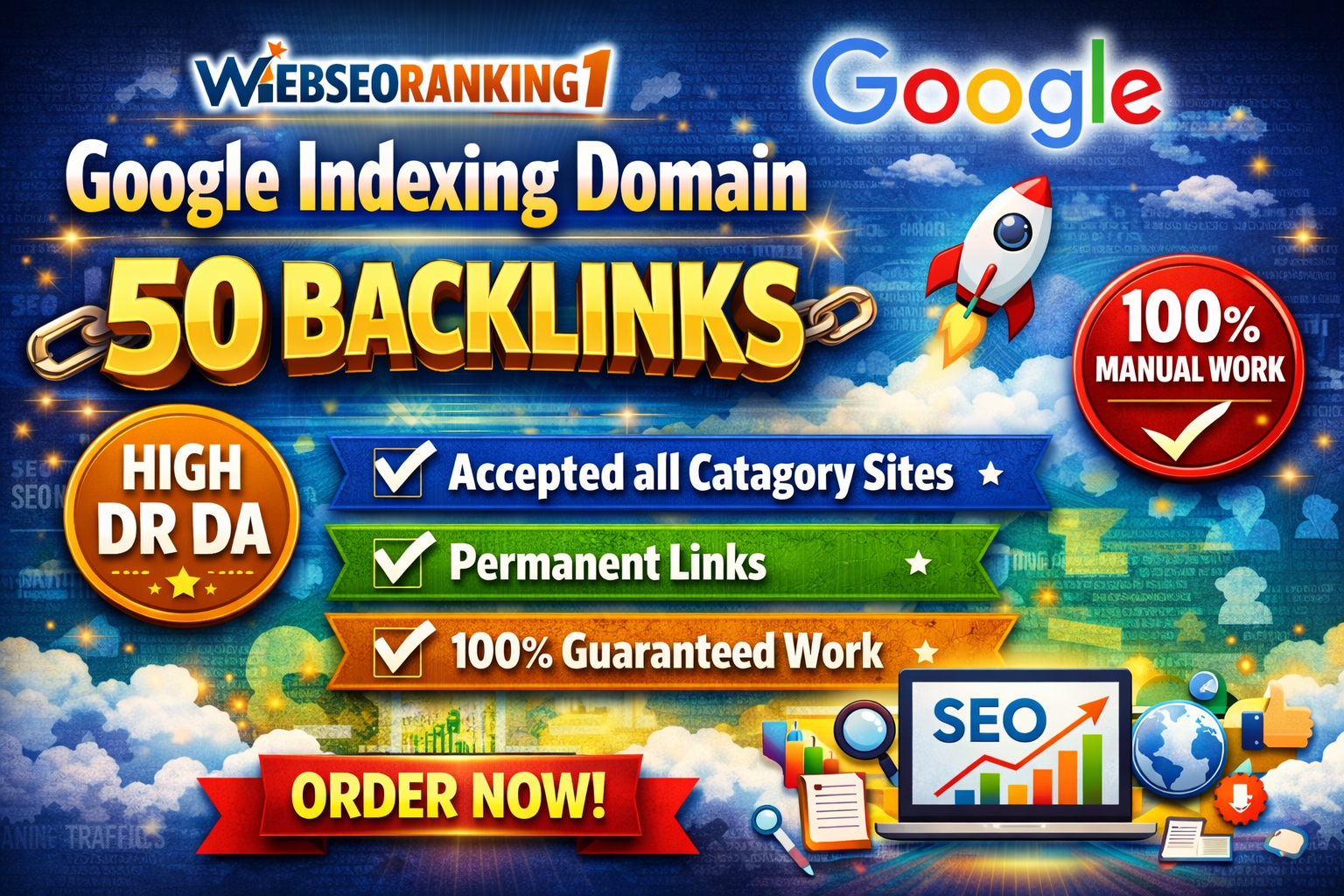 Rank 50 Backlinks Google Indexing Domain High DR DA A...