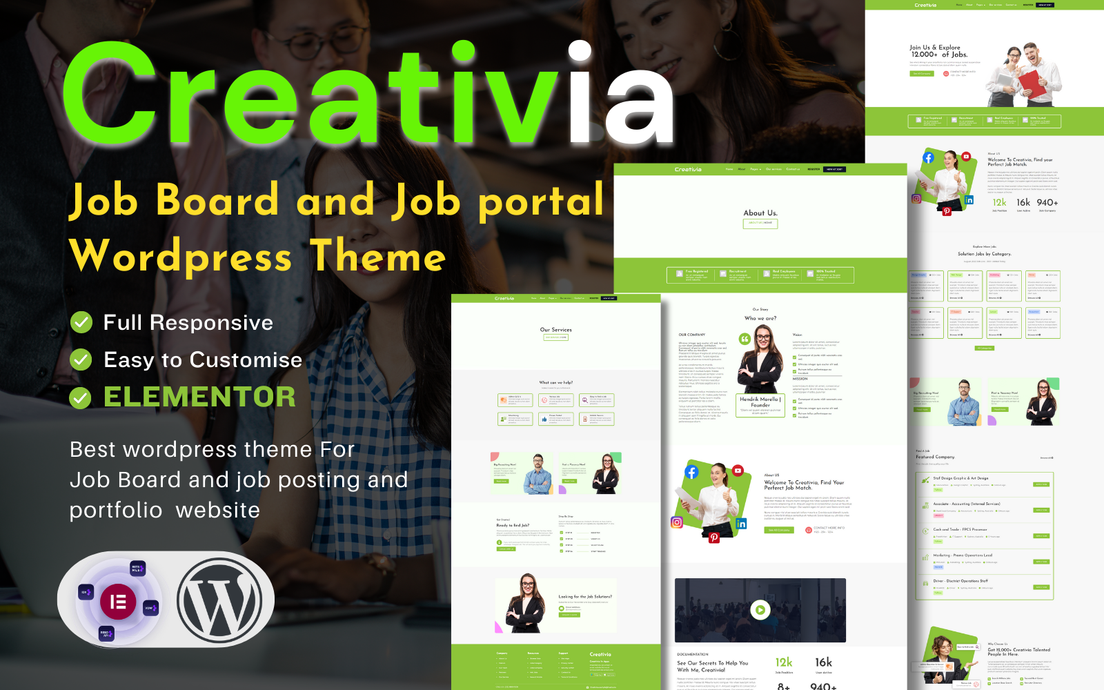 Creative Job Portal WordPress Theme Editable Mobile F...