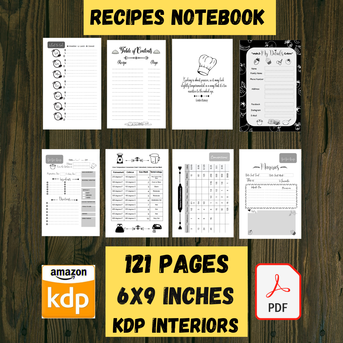 KDP Interior PDF Recipes Notebook To Write In Favorit...