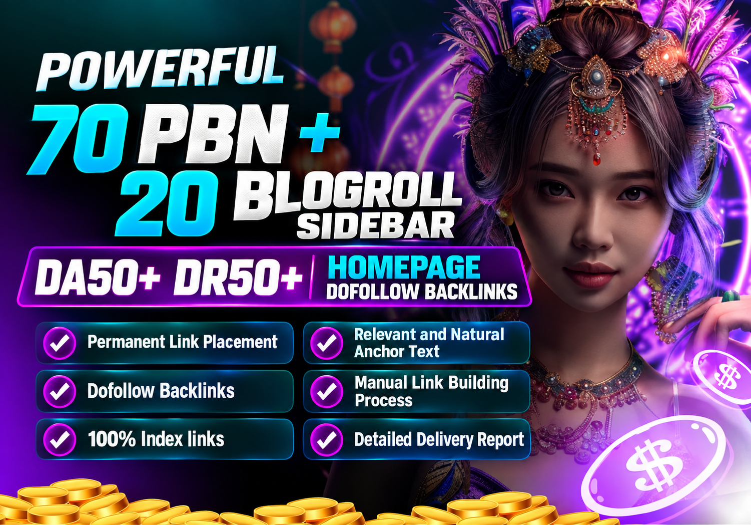 I will Build Powerful 70 PBN + 20 Blogroll Sidebar DA...