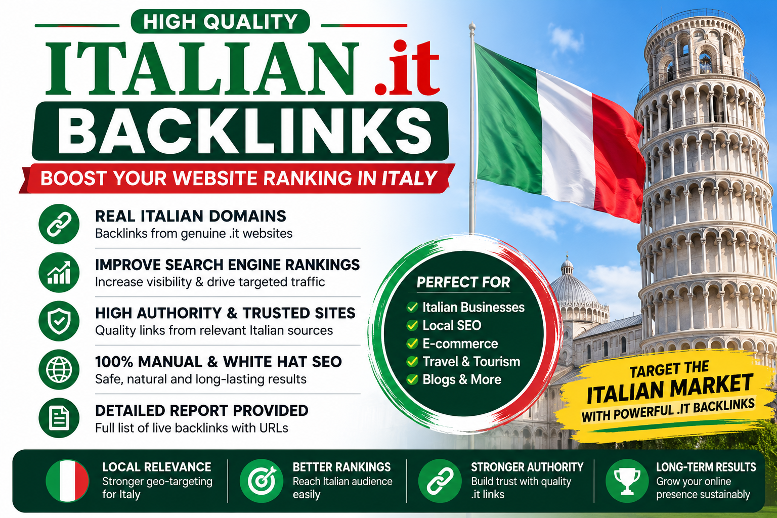 I will do 5 Italian backlinks. it seo off page link b...