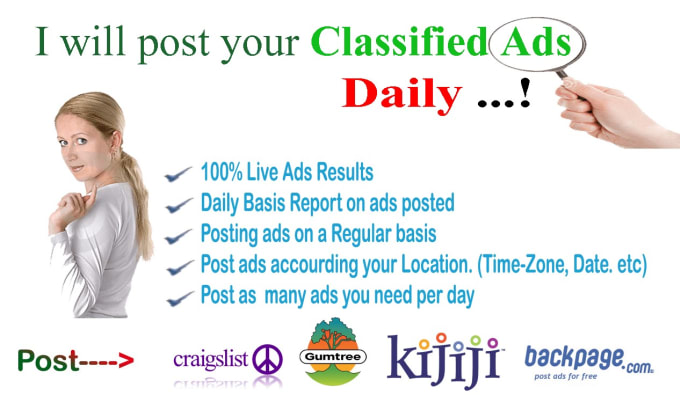 I will post your classified ad to top 100 classified ...