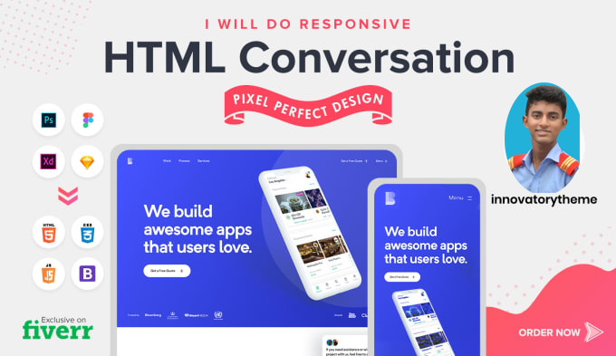 I will convert sketch, psd to html responsive websit...