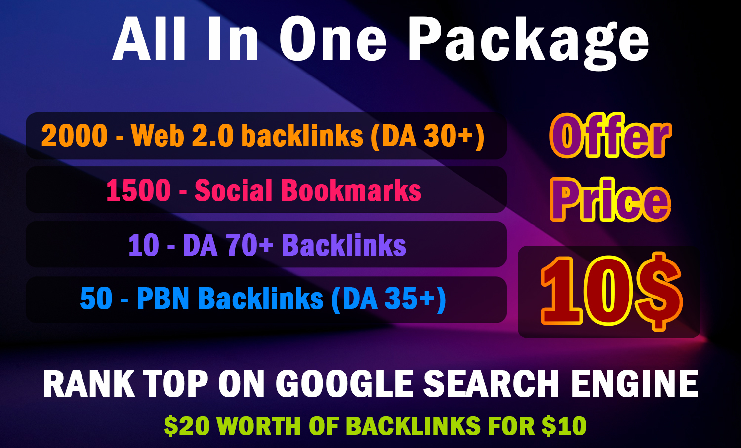 Cheapest All In One Backlinks Package for Fast Google...