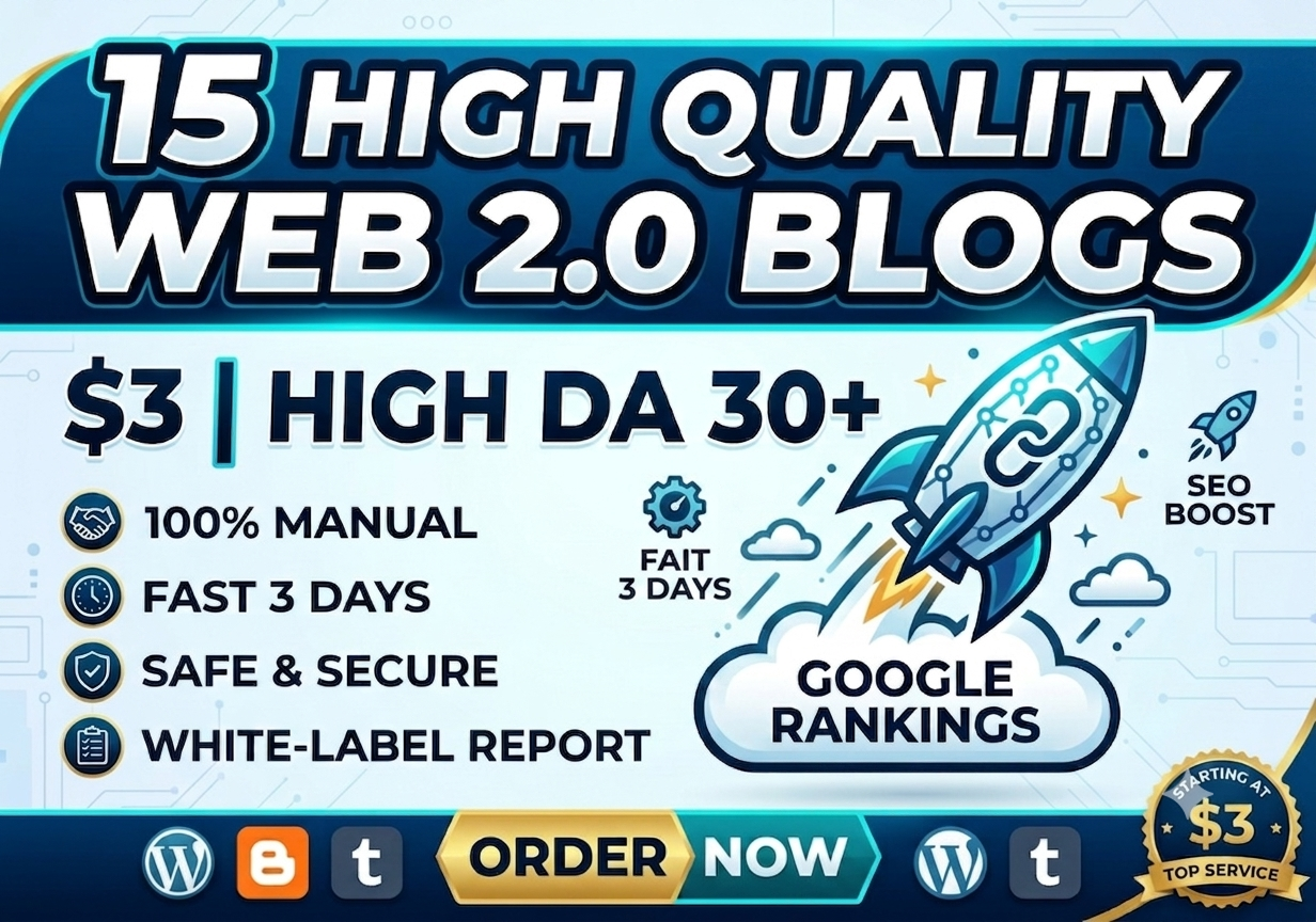 Build 15 premium high DA 30+ web 2.0 blogs for top SE...