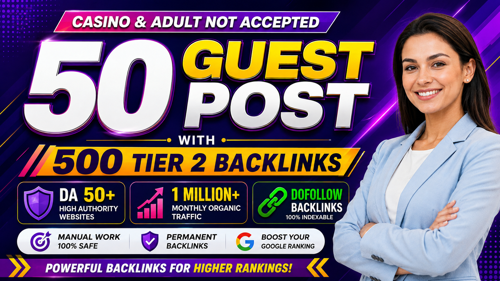 I will write and publish 50 guest post from 1 million...