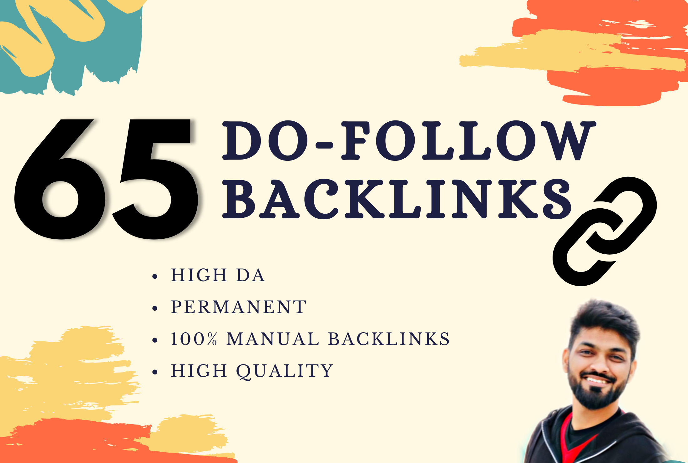 I will do 65 HQ dofollow SEO optimized backlinks, sk...