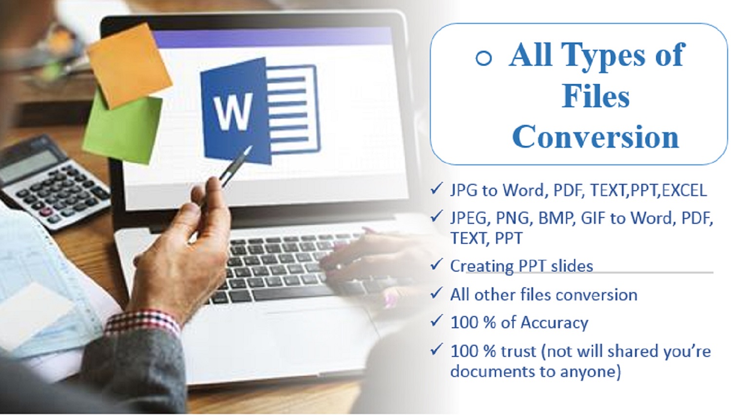 PDF to word, JPG to word, creating PPT sildes for P...