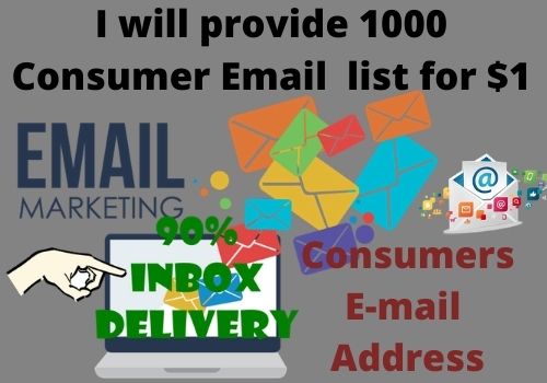 I will provide 1000 Consumer Email address for your b...
