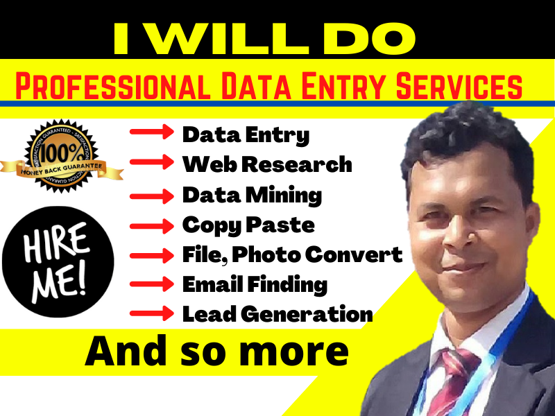 I will do data entry web research copy past data mini...
