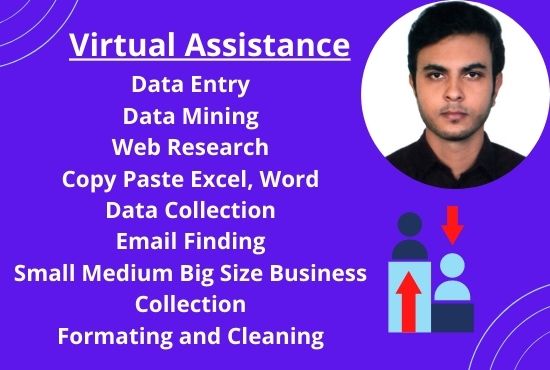 I will be a virtual assistant for your data entry, d...