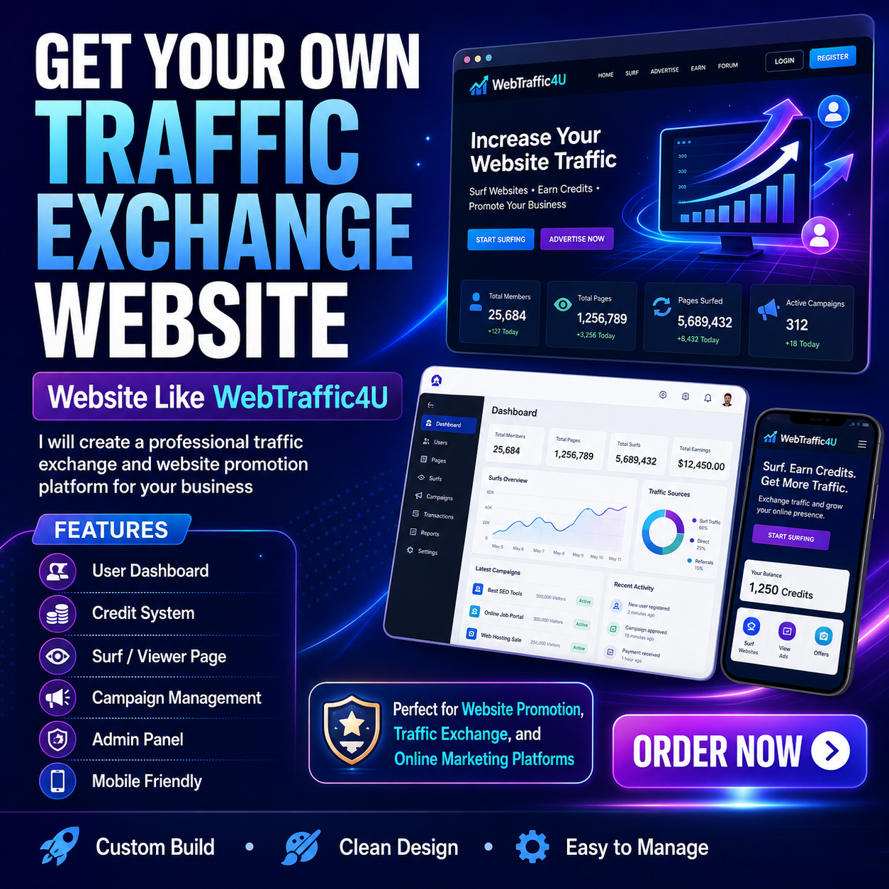 I will create a website traffic exchange platform lik...