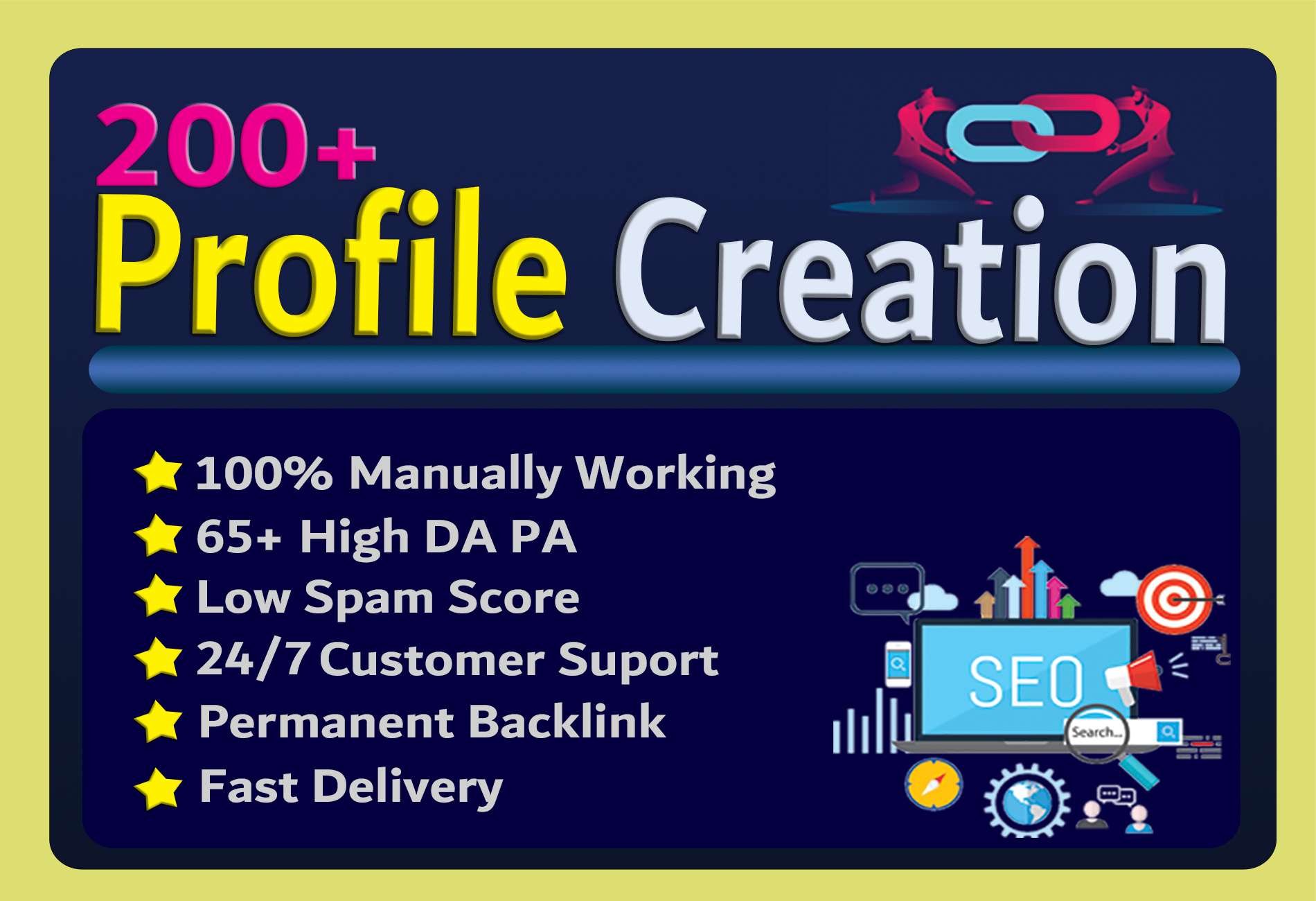 I will Create 200 High DA Profile Creation Backlinks
