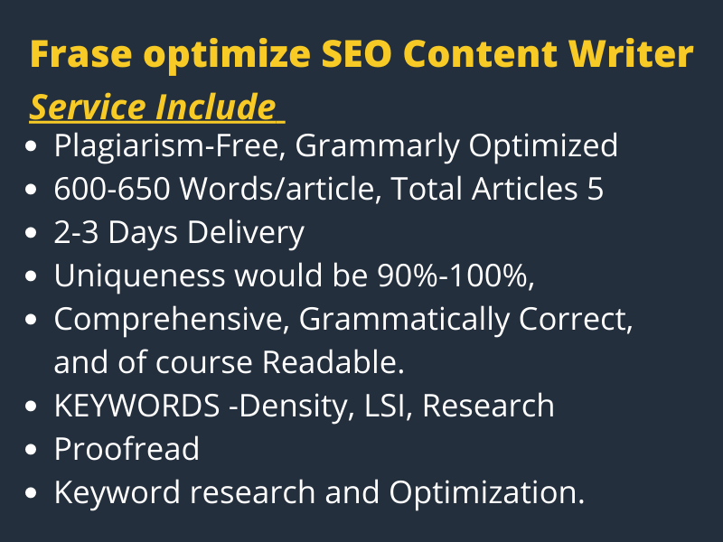 Frase optimize SEO Content Writer- 5 x 600 words cont...