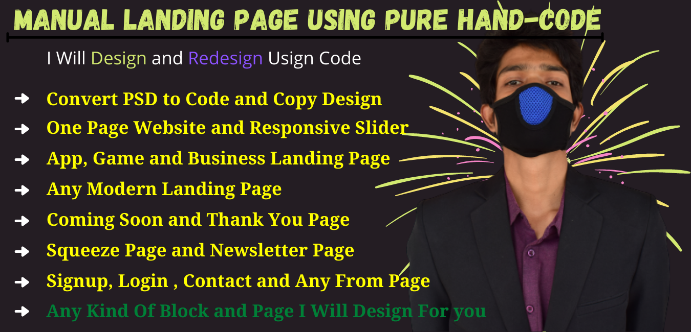 I will build manual landing page using HTML, CSS, J...