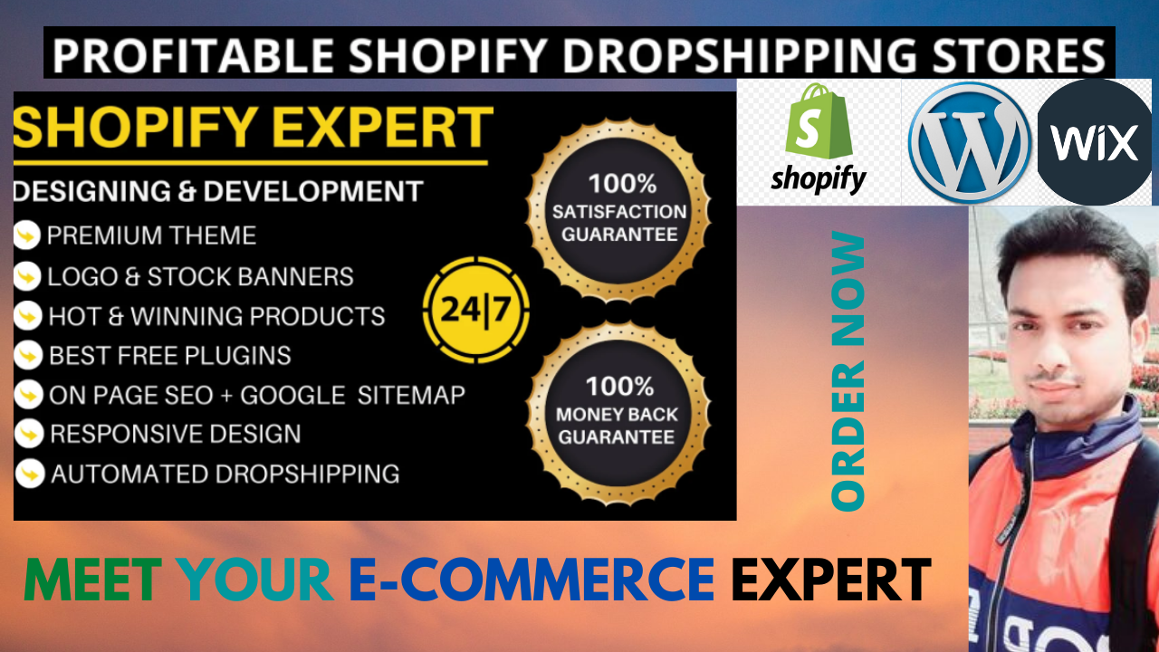 I will build eCommerce website on Wix or Shopify or W...