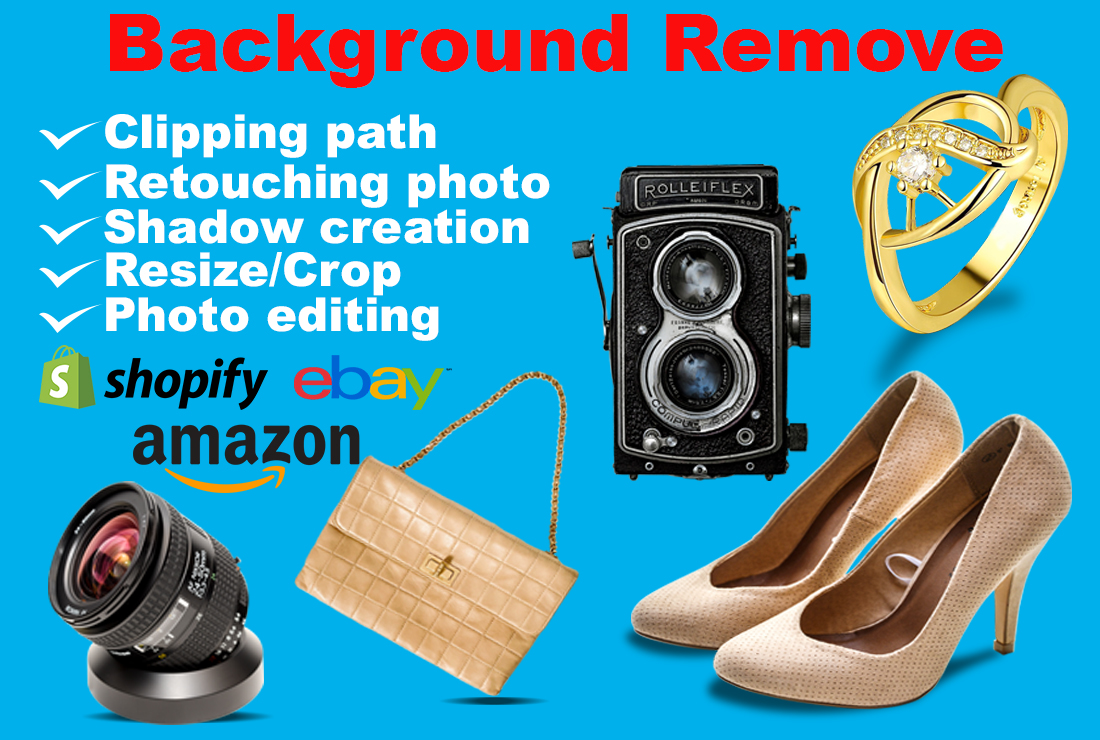 I will do shopify, ebay, amazon product photo backg...