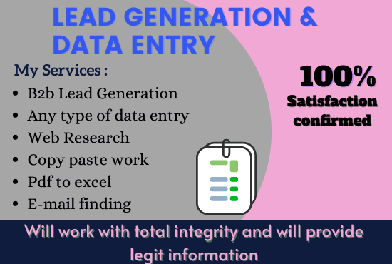 I will do lead generation and data entry with 100 acc...