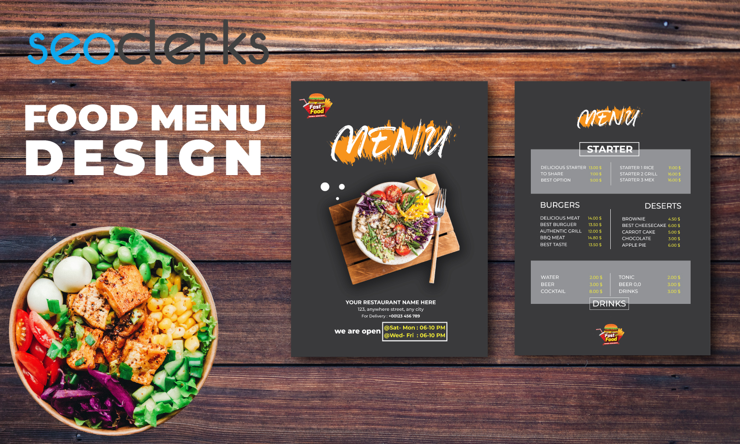 I will design food and restaurant menu post flyer and...