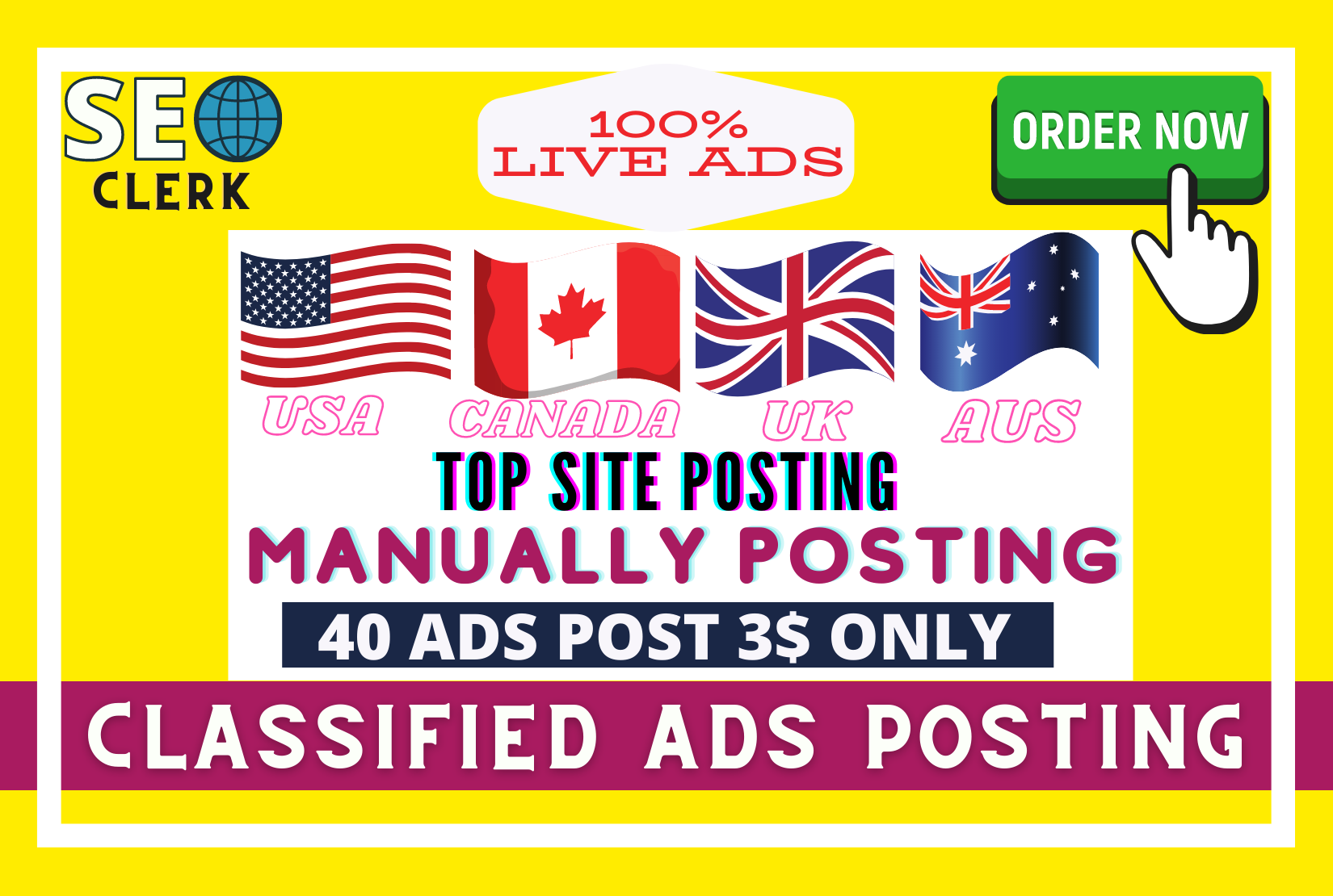 I Will post your ads in top ranking classified ads po...