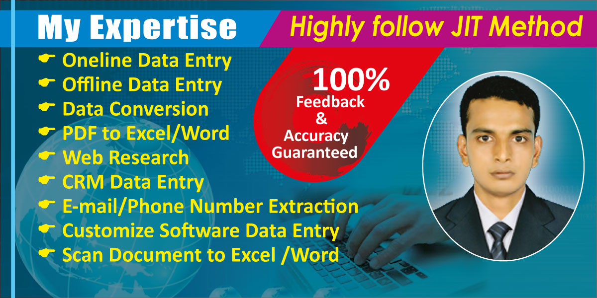 I will be virtual assistant for Data entry, Data min...