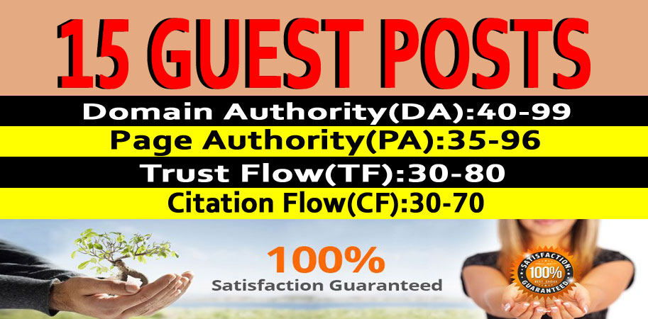 Publish 15 Guest Posts on DA50-99 High Quality Websit...