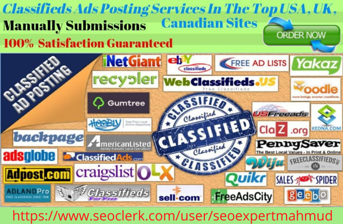 I will post your ads on 150 usa, uk, classified ads...