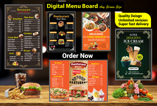 I will design restaurant menu, food menu and digital...