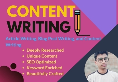 I will do SEO article writing blog post writing or co...