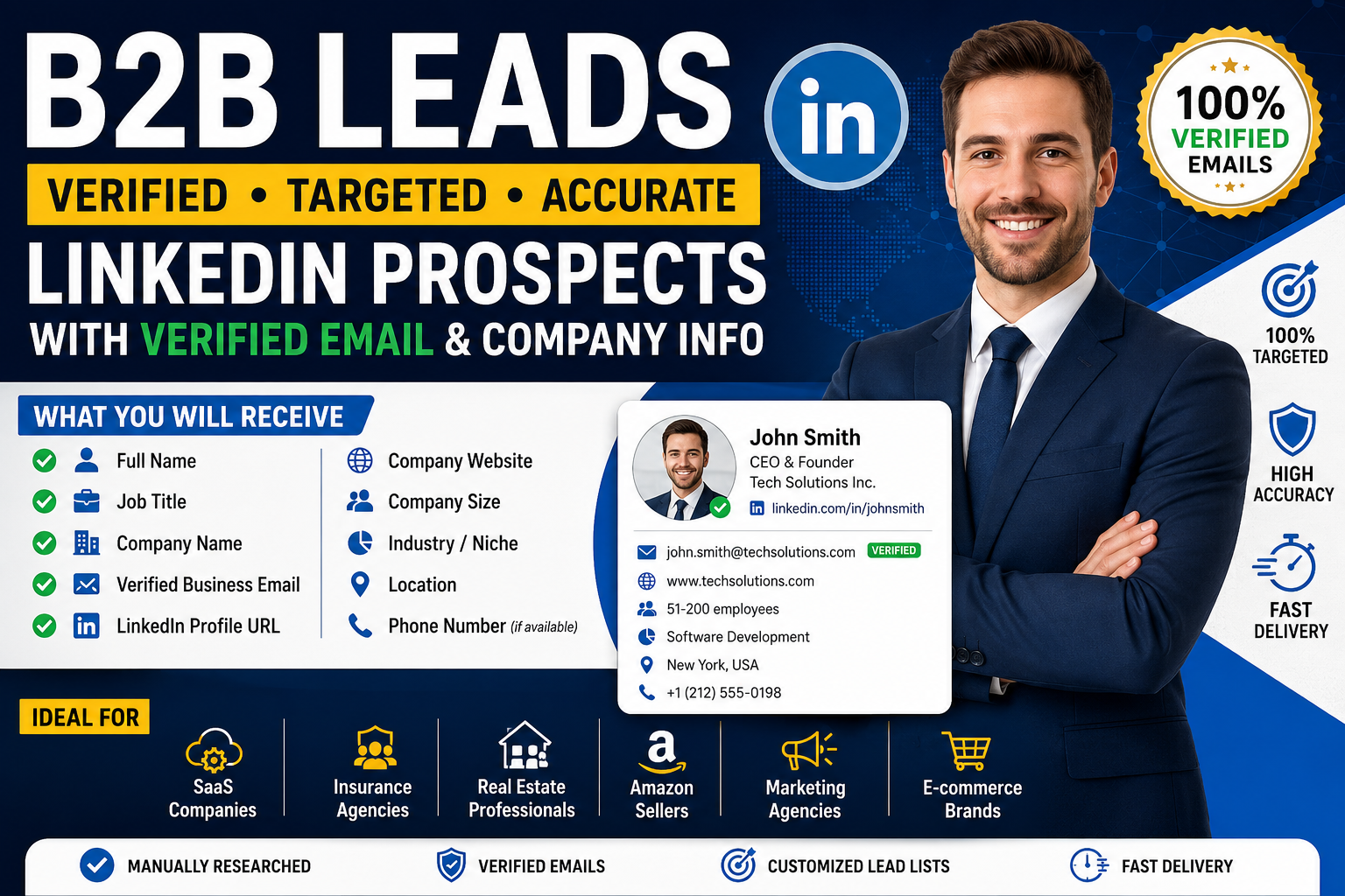 I will provide targeted B2B LinkedIn leads with verif...