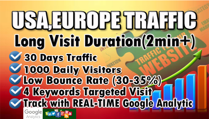 I will bring real organic USA web traffic, long visit...