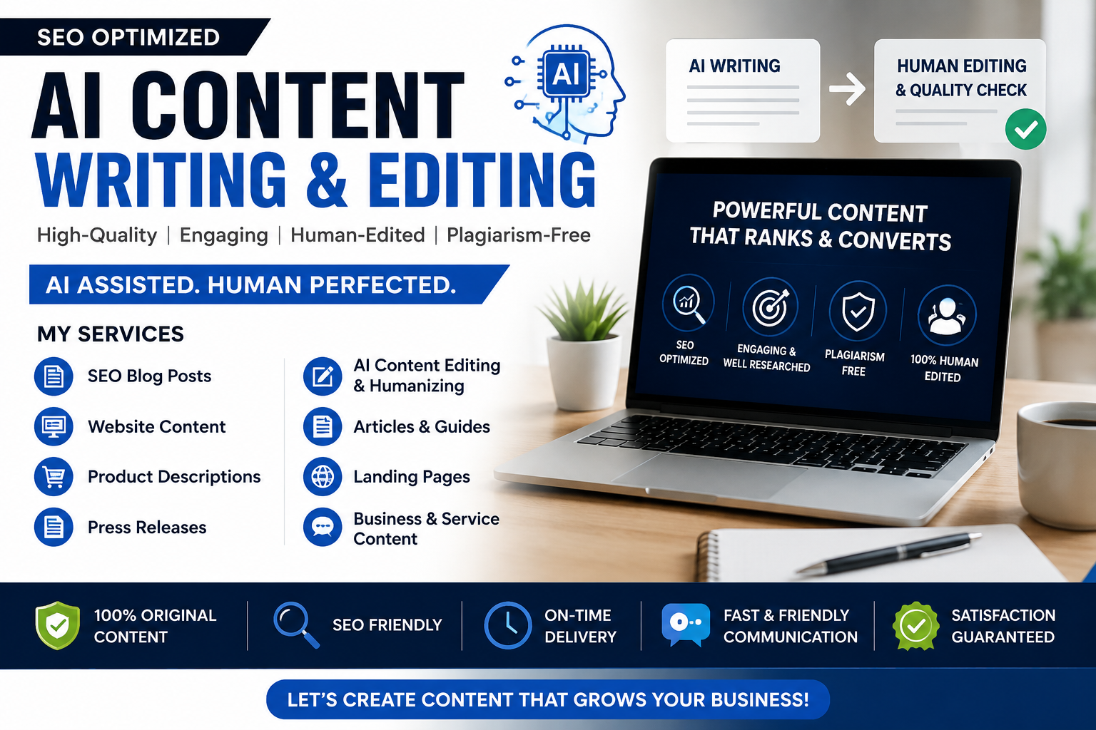 I will write SEO optimized AI content, blog posts, ...