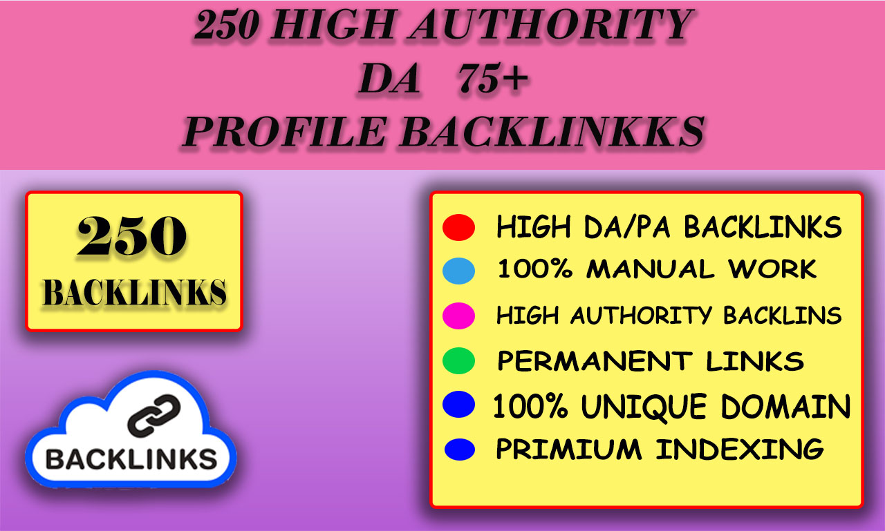 I will build 250 high authority SEO profile backlinks...