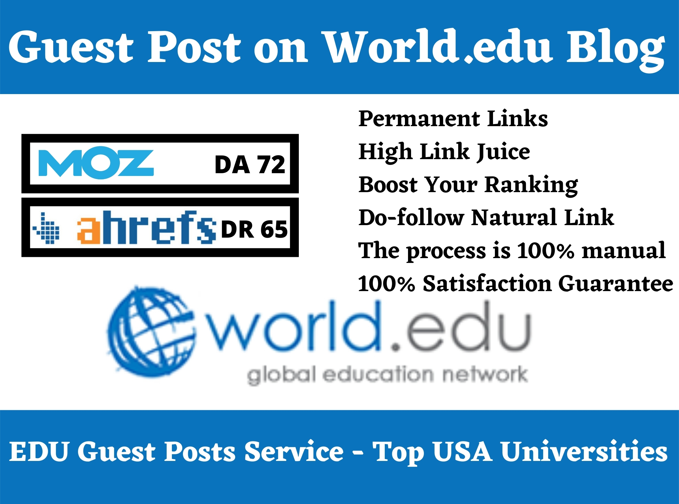 I will write and publish edu Guest Post on World. edu...