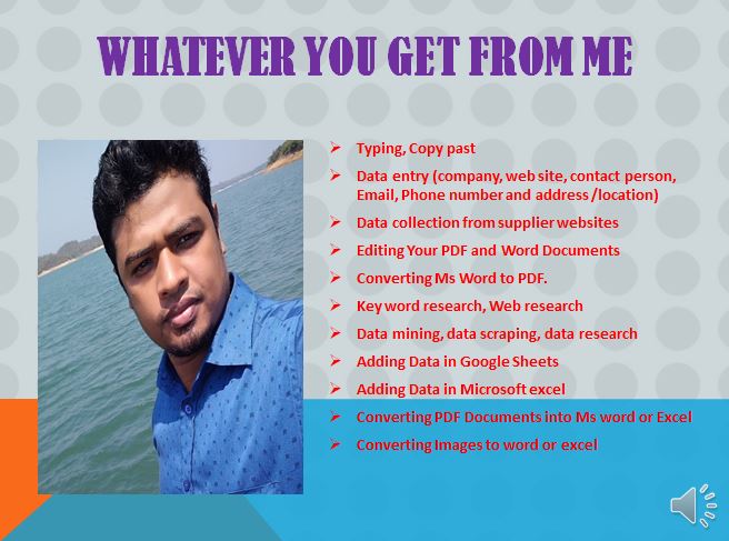 I will do data entry, convert PDF to word, data col...