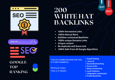 SEO with 200 white-hat Backlinks from High Domain Aut...